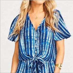 MUMU | Blue & White Tortuga Tie Button Top - Small